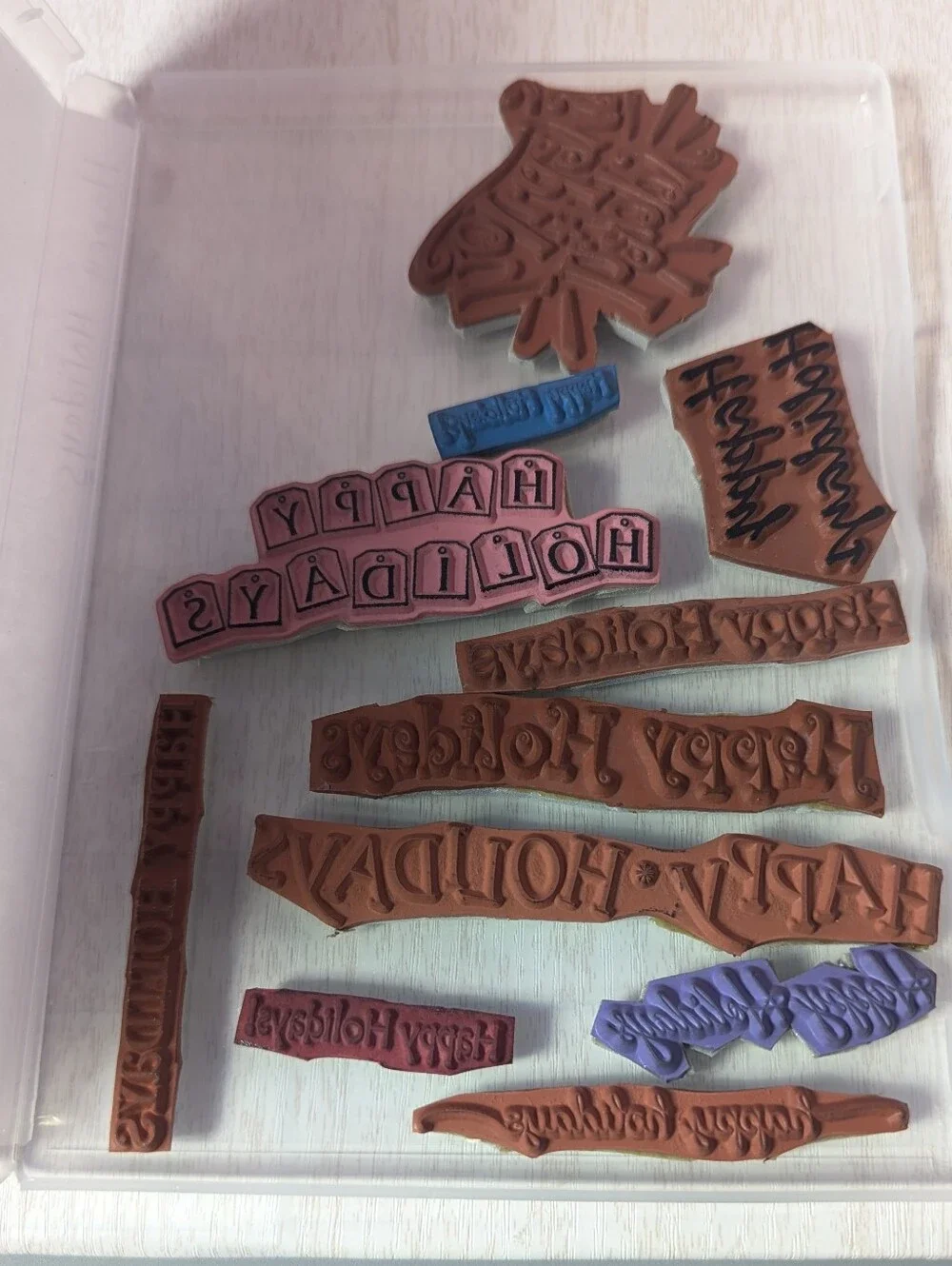 Happy Holidays Rubber Stamp Set of 11 different styles fonts